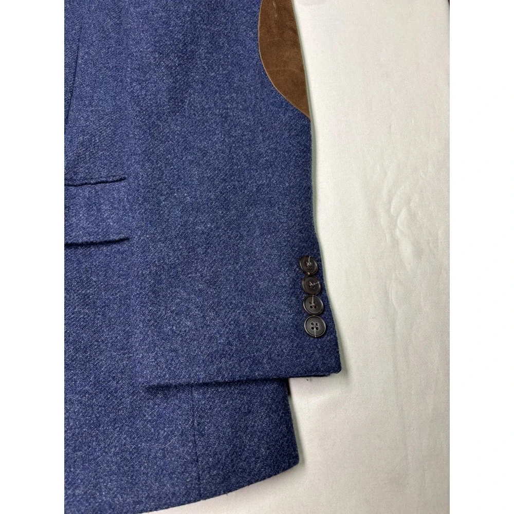 J. Crew Mens 38R Blue Wool Blend Blazer Sport Coat Suede Elbow Patches